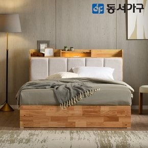 [편백황토숯]비엘 LED 패브릭 쿠션헤드 원목 4단 수납 침대 Q +  볼케미컬폼 매트 DF645406