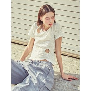 [LINE] Hole Shirring Strap T-shirt (Ivory)