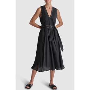 5069558 DKNY Grommet Tie Belt Sleeveless Organza Midi Dress