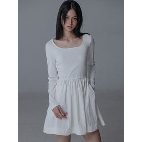 SQUARE NECK SLIM SHIRRING ONEPIECE_CREAM