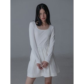 SQUARE NECK SLIM SHIRRING ONEPIECE_CREAM