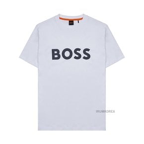 [휴고보스] SS25 남성 보스 로고 반팔 티셔츠 50481923 100 WHITE BLACK