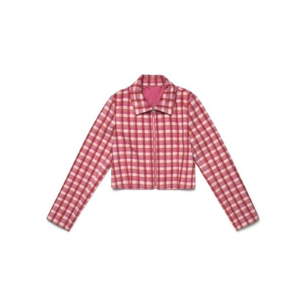 체크 크롭 자켓 (핑크)