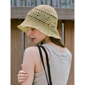 No.215 / Lily Metallic Crochet Wide Bucket Hat _ Gold