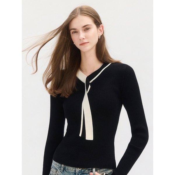 [NEW 긴팔버전] CLASSIC TWO-TONE V-NECK SLIM KNIT (3COLOR)