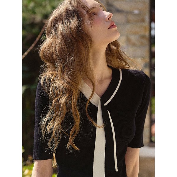 [NEW 긴팔버전] CLASSIC TWO-TONE V-NECK SLIM KNIT (3COLOR)