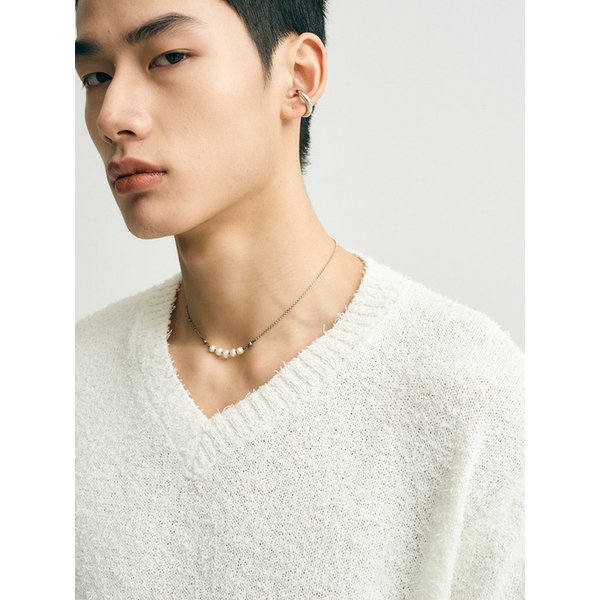 부클 브이넥 하프 니트 (아이보리)