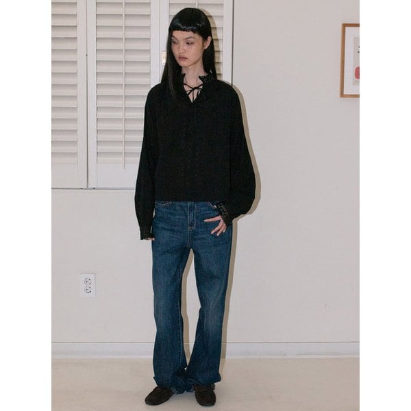 레이스 칼라 블라우스 - 블랙