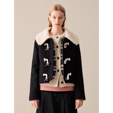 [WOMAN] FUR COLLAR TOGGLE DUFFLE CROP COAT NAVY