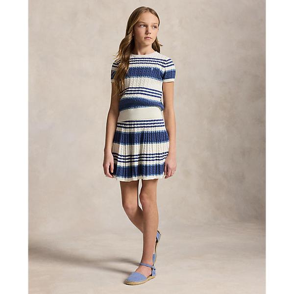 폴로 키즈 여아 7-16세 스트라이프 케이블 코튼 스웨터 앤 스커트(CWPO2STG2U20037100)