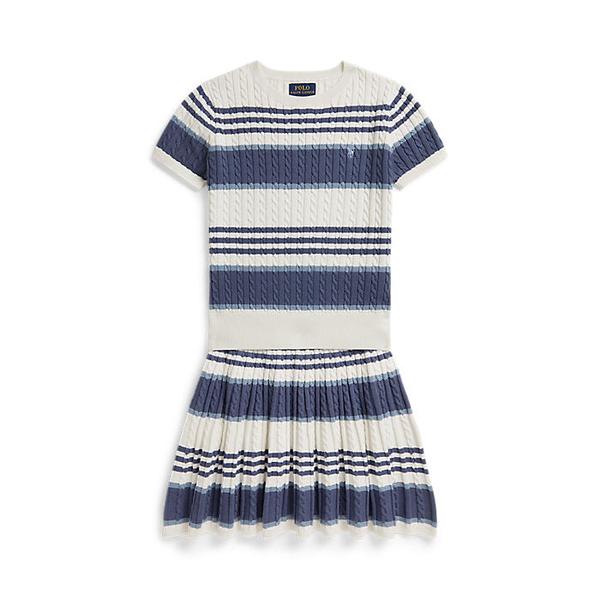 폴로 키즈 여아 7-16세 스트라이프 케이블 코튼 스웨터 앤 스커트(CWPO2STG2U20037100)