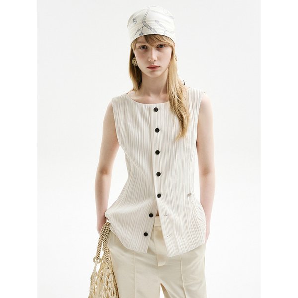 BOAT NECK PLEATS VEST_IVORY