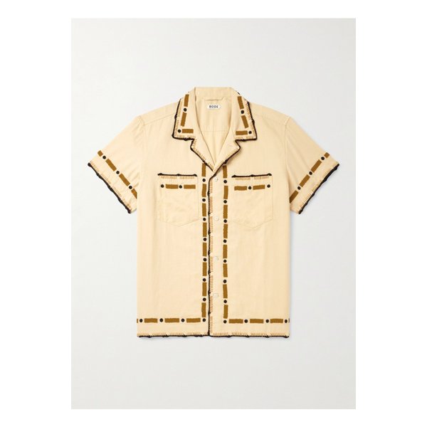 보디 라이그라스 캠프 칼라 장식 코튼 트윌 셔츠 브라운 46376663162895582