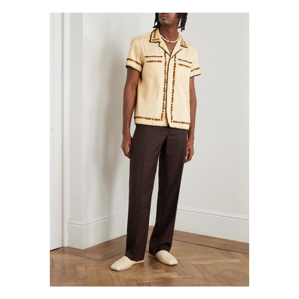 보디 라이그라스 캠프 칼라 장식 코튼 트윌 셔츠 브라운 46376663162895582