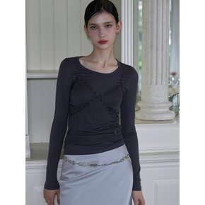 T-shirt & Lace Sleeveless Set [Charcoal]