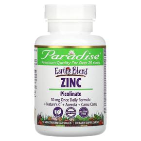 [해외직구]파라다이스허브 어스 블랜드 징크 아연 피콜리네이트 30mg 90베지캡슐 Paradise Herbs Earth`s Blend Zinc Picolinate 90 Veget