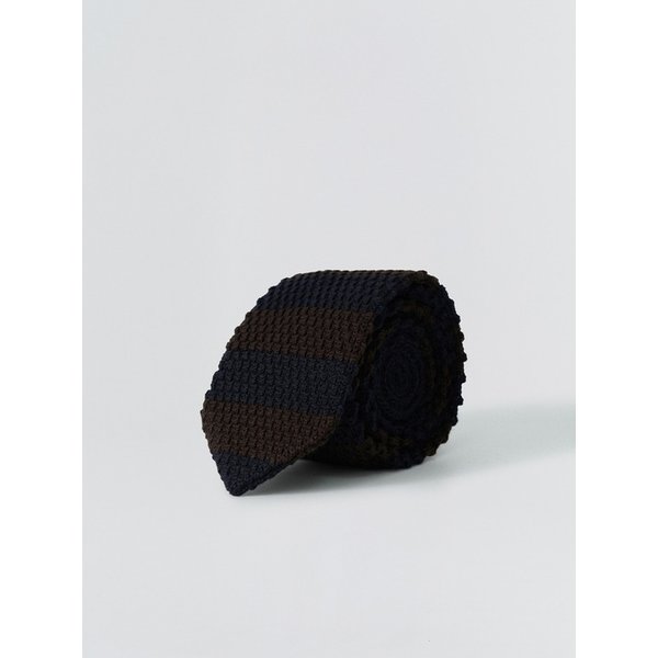 Color block knit tie_Brown
