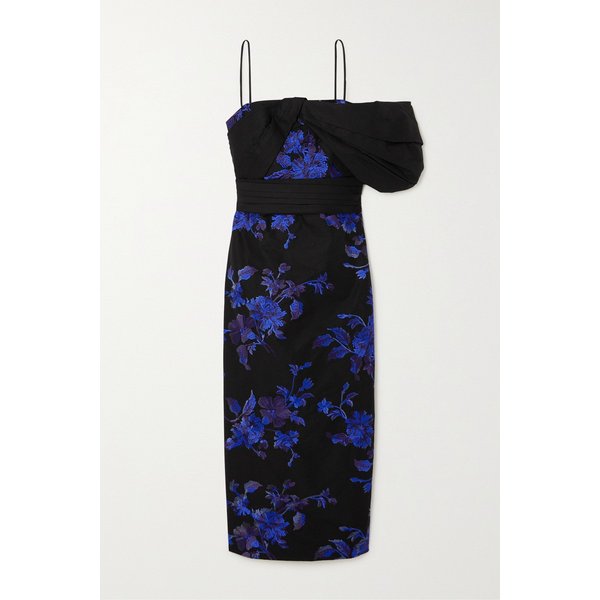 원숄더 자수 코튼 파유 미디 드레스 블랙 1647597309876360