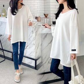여성빅사이즈옷 오버핏 유넥소매라벨박스티 G400H  루즈핏_P378866598