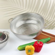 퀸센스 스텐 채반 양수 타공 펀칭볼 튀김망 물빠짐 싱크대 대형 업소용 소쿠리 채망 바구니 32cm
