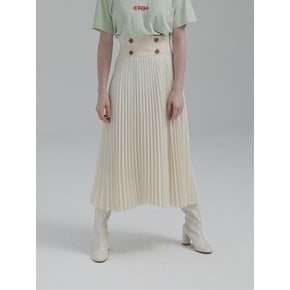 BUTTONED PLEATED MIDI SKIRT (YELLOW IVORY)