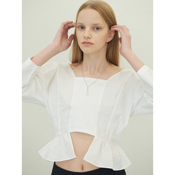 [리퍼브]Square Ruffle Blouse White