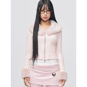 Eco Fur Rip Zip-up Cardigan Pink