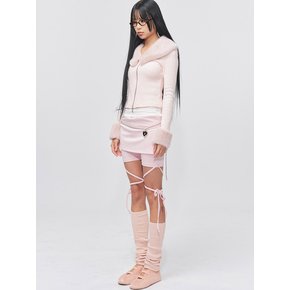 Eco Fur Rip Zip-up Cardigan Pink