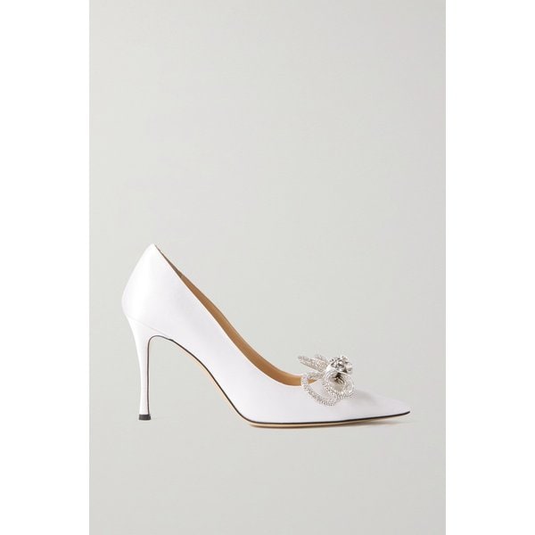 더블 보우 크리스털 장식 새틴 펌프스 화이트 1647597309725818
