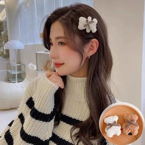 수제공방 베세련어 곰돌이 리본 헤어 머리 집게 핀