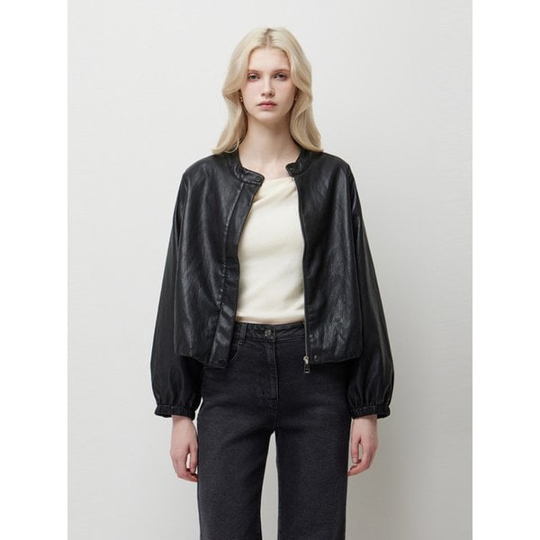 [Online Exclusive] 페이크 레더 블루종 점퍼_SALEE1611BK