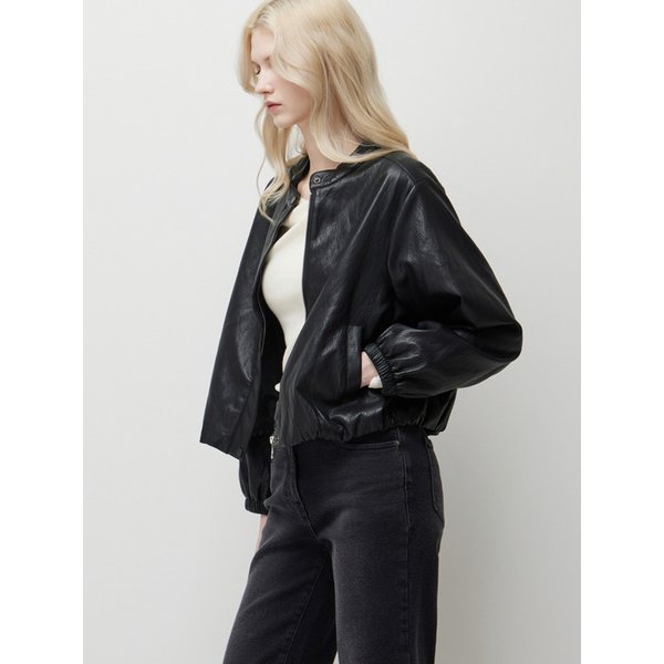 [Online Exclusive] 페이크 레더 블루종 점퍼_SALEE1611BK