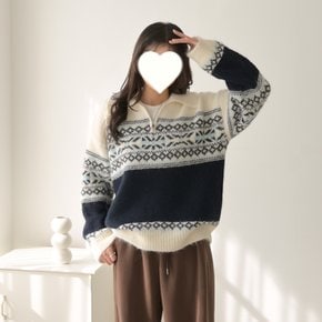 글로브 도톰 스노우 노르딕 반집업 울 니트 눈꽃 윈터 여성 겨울 스웨터