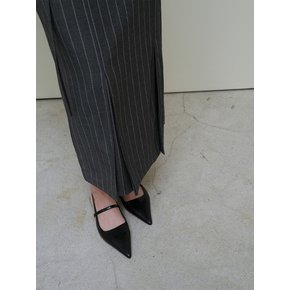 Stripe slit long skirt - Gray