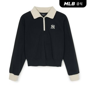 MLB [코리아공식] 여성 스포티브 바시티 컬러블록 크롭 반집업 맨투맨 (Bk)