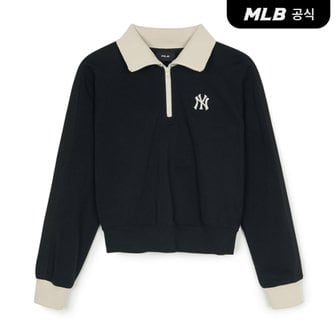 MLB [코리아공식] 여성 스포티브 바시티 컬러블록 크롭 반집업 맨투맨 (Bk)