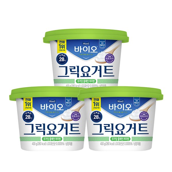 바이오 락토프리 그릭요거트 무가당 플레인 저지방 대용량 400g 3개_냉장