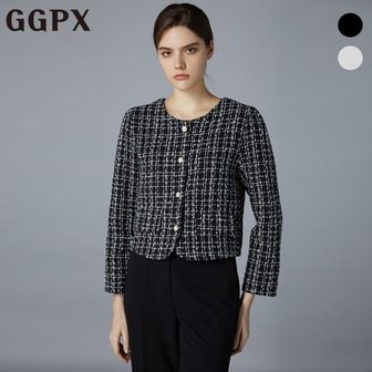 GGPX 진주 버튼 스퀘어 패턴 트위드 자켓 (GOHJKA55F)