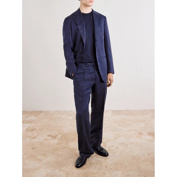 새먼 아멜 아모 스트레이트 레그 플리츠 실크 리넨 블렌드 수트 팬츠 46376663163063916