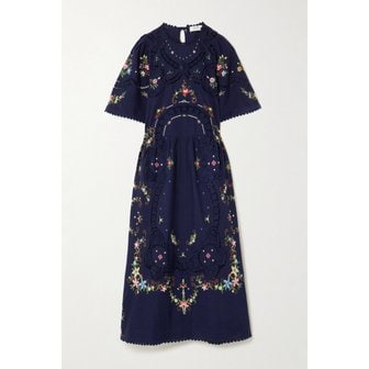 씨뉴욕 에드위나 플로럴 레이스 트림 자수 코튼 미디 원피스 46376663162969444