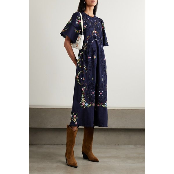 에드위나 플로럴 레이스 트림 자수 코튼 미디 원피스 46376663162969444