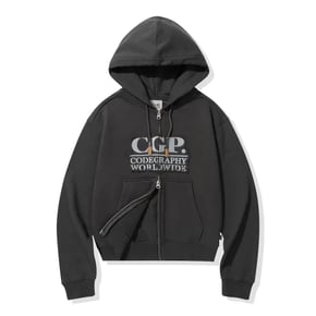 [CGP] (우먼) 스퀘어 로고 데미지 후드 집업-차콜 (CBEWWTC0210)