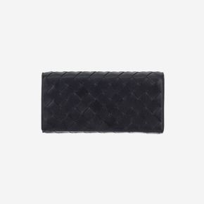 보테가 베네타 인트레치아토 플랩 장지갑 블랙 Bottega Veneta Intrecciato Long Flap Wallet Bl