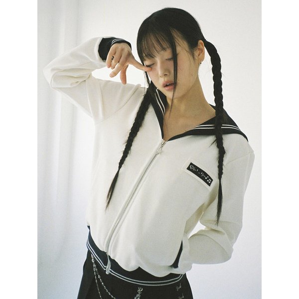 Sailor Collar Zip-Up Jacket - IVORY