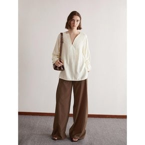 YY_Loose v-neck ivory wool shirt