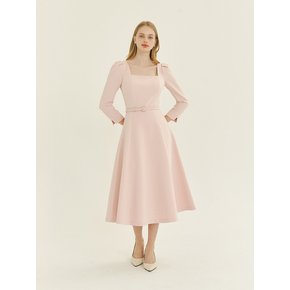 Square-neck Flare Dress(LL) / Pink(3color)