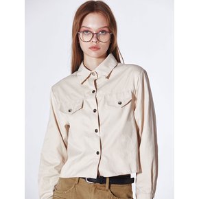 Side Ruched Snap Buttons Jacket Shirt (BEIGE)