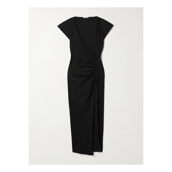 나델라 비대칭 개더 코튼 저지 맥시 드레스 블랙 1647597350563352