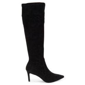 3504864 Stuart Weitzman 스튜어트 와이츠만 와네사 스웨이드 힐 무릎 하이 양말 부츠 - BLACK