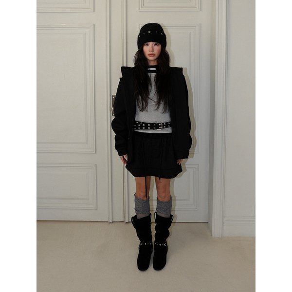 FLOWER EYELET ANGORA BEANIE - BLACK